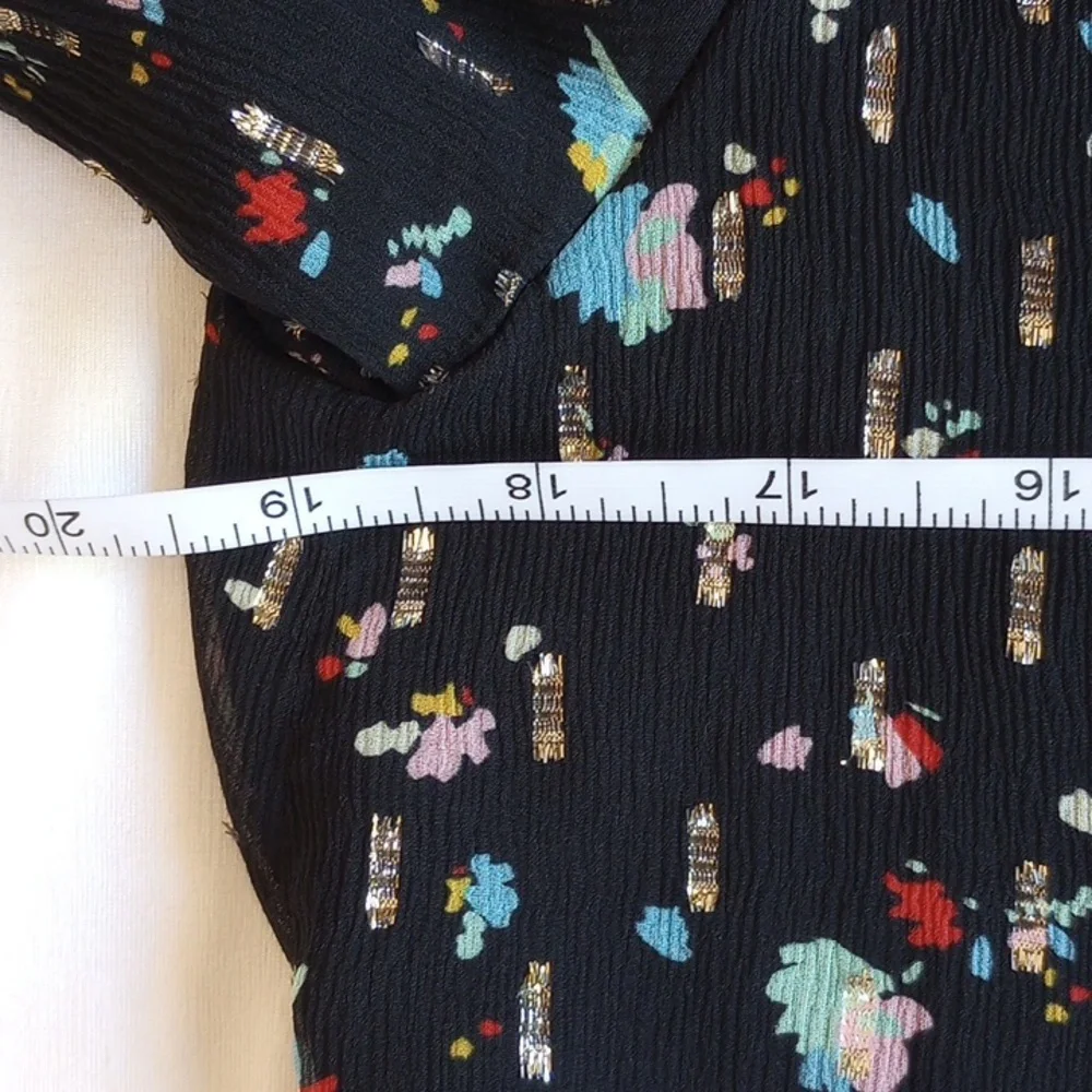 Sezane Josephine Floral Silk Chiffon Mini Dress 36 4 Black Metallic - Picture 7 of 8
